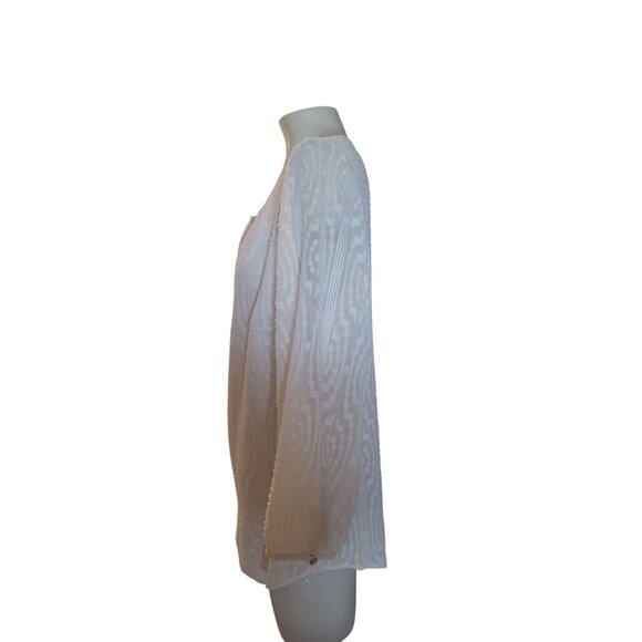 TALBOTS Sheer White Textured Blouse Split Neckline Detail beach coastal lightwei - Picture 2 of 9